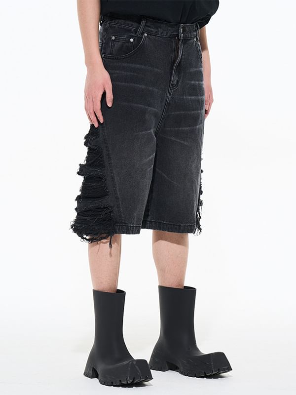 Cowpow - Hoge taille denim shorts met distressed effect
