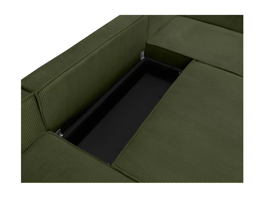Canapé panoramique 5 places Clarence convertible avec coffre en velours côtelé - Vert foncé - L322 x P161 x H87cm - Loungitude