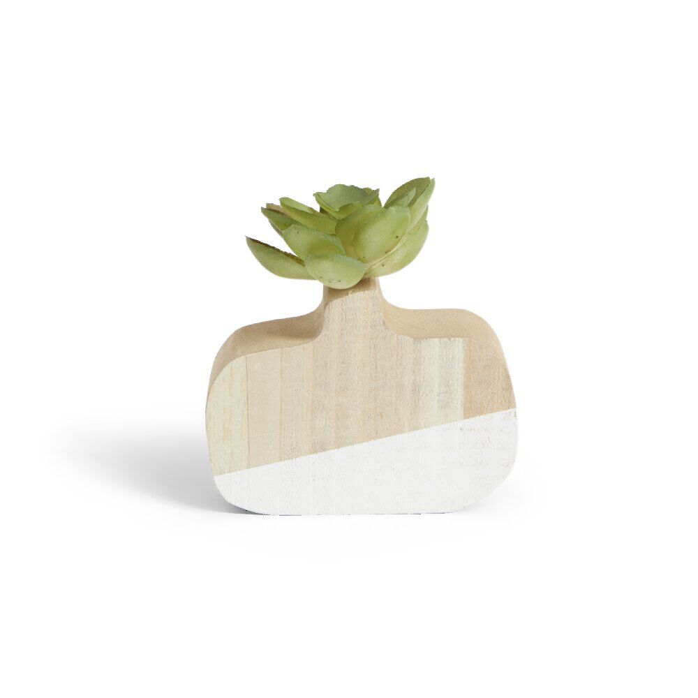 Plante artificielle dans pot MDF blanc et naturel 7,5x7xH10,5cm