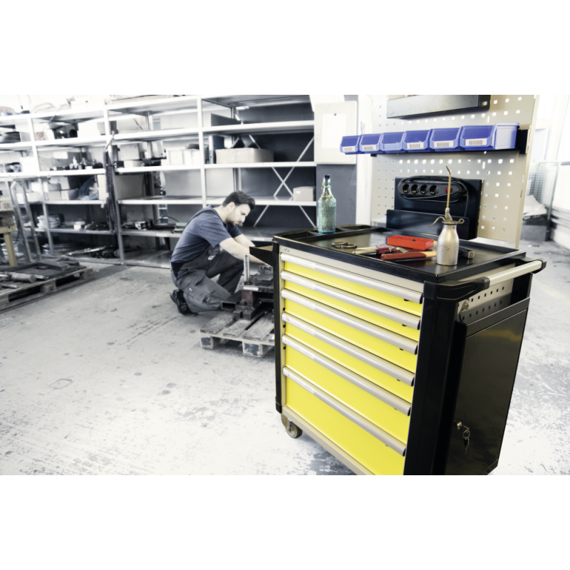 LISTA - Chariot d'atelier H 94,5 x L 83,3 x P 52,5, revêtement en bois multiplex, 4 tiroirs