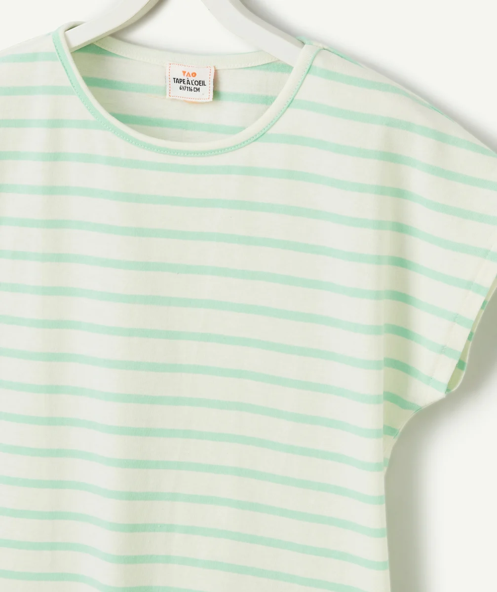 t-shirt manches courtes fille en coton bio à rayures vertes