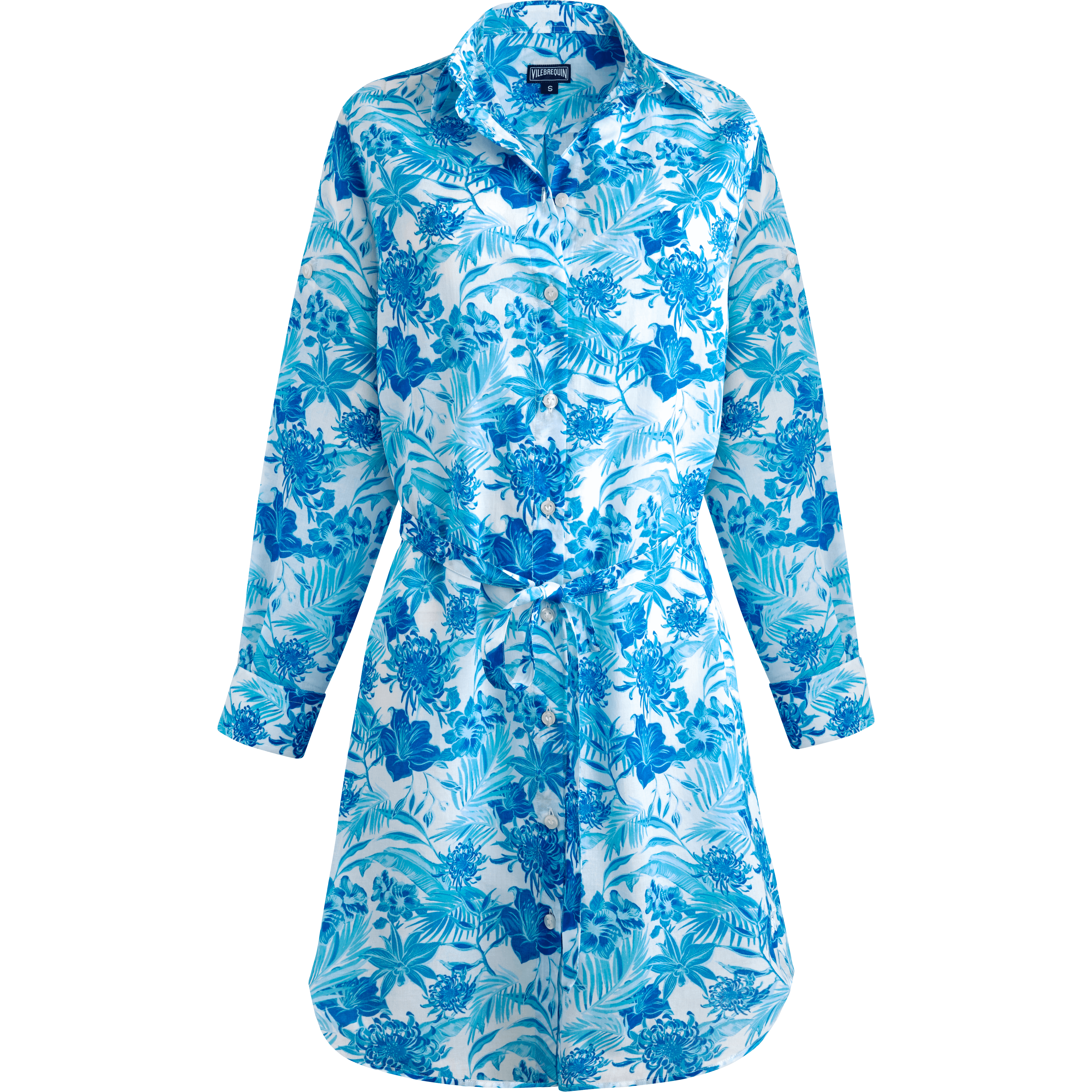 Robe Chemise en Voile de Coton Organique Femme Tahiti Flowers