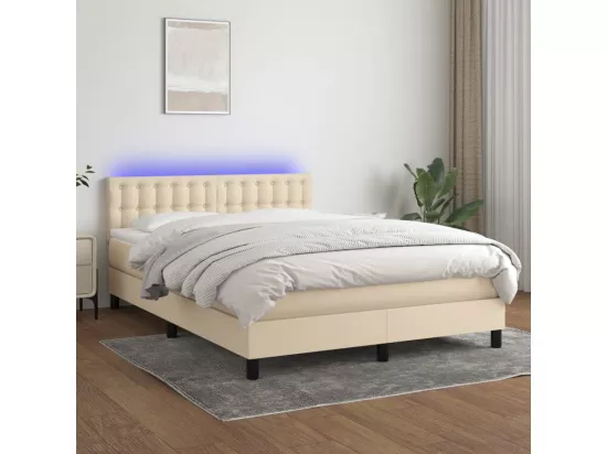 Sommier tapissier avec matelas et LED Crème 140x190 cm Tissu