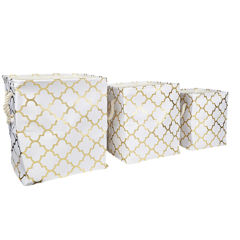 Panière coton couleur crème motifs dorés x3
