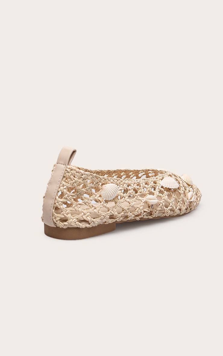 Crème Ballerines En Crochet Ornées De Coquillages
