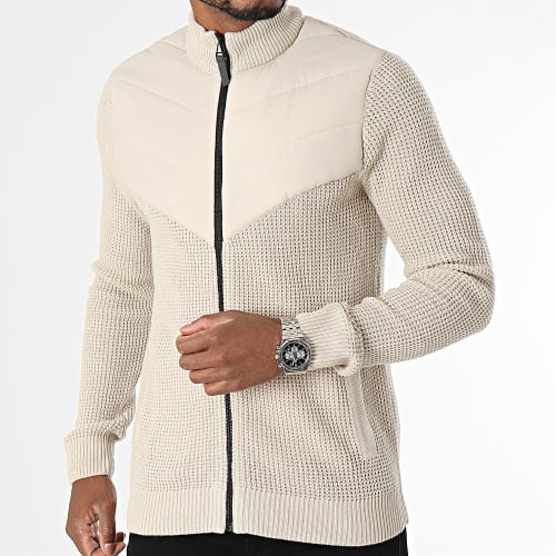 Veste Zippée Black Knit Hybrid Beige