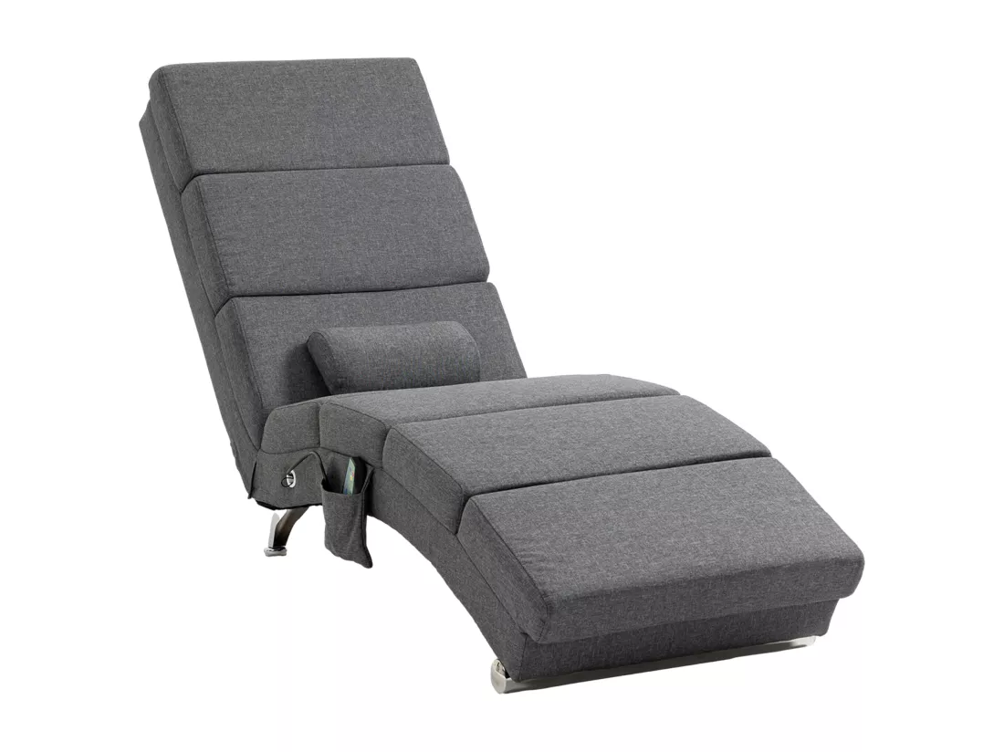 Fauteuil relax massant chauffant design contemporain - chaise longue d'intérieur - piètement métal chromé tissu gris