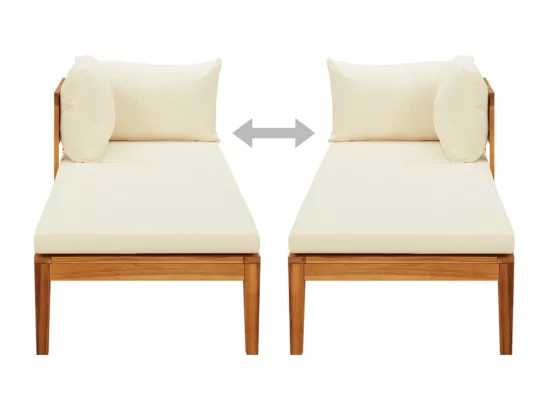 Chaise longue avec 1 accoudoir Blanc crème Bois d'acacia solide