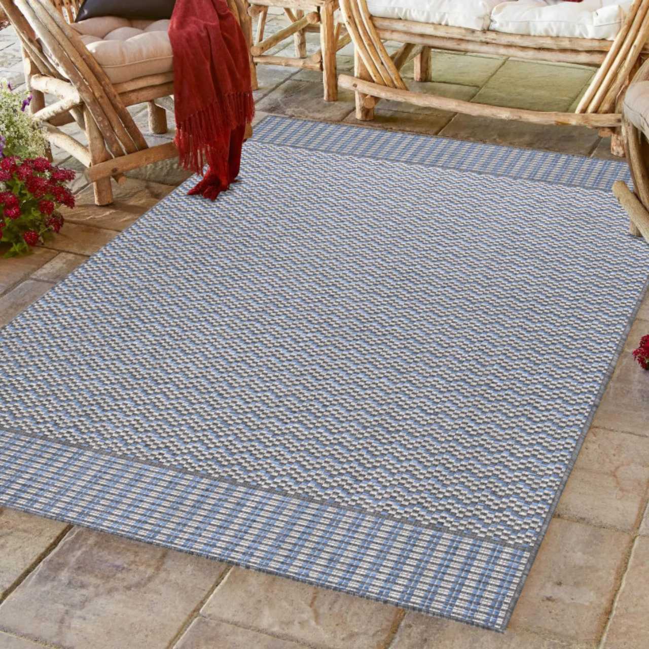 In Outdoor Teppich Beige, Vintage Design, Flachgewebe, Wetterfest
