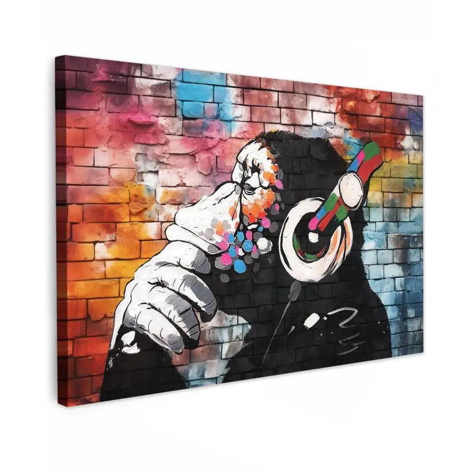 MuchoWow Canvas Schilderij 60x40cm Aap Graffiti Muziek
