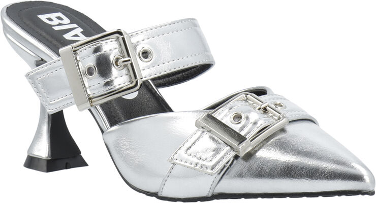 Bianco BIAGLAM Mule Double Buckle Metallic PU Silver