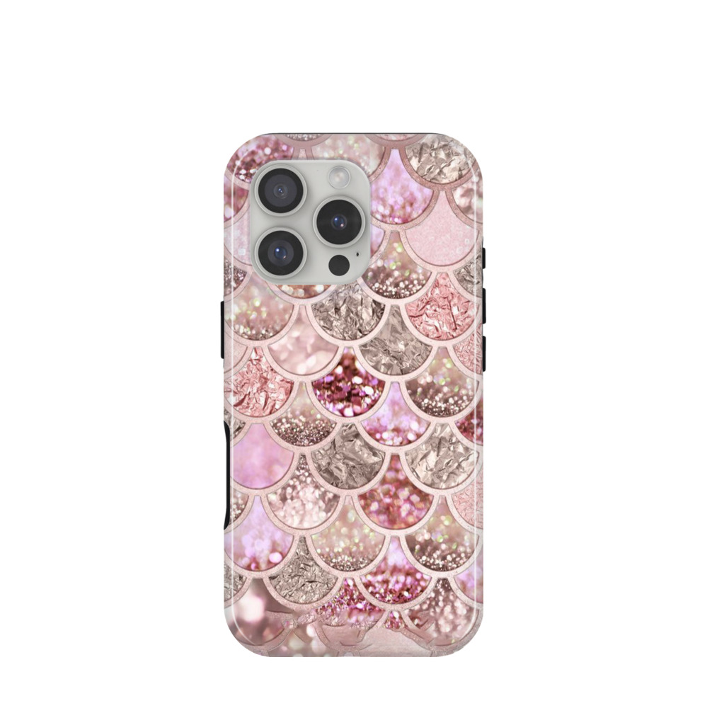 iPhone 16 Pro Hybrid (Kunststoff / Gummi) Hülle Glitzerschuppen - Rosegold
