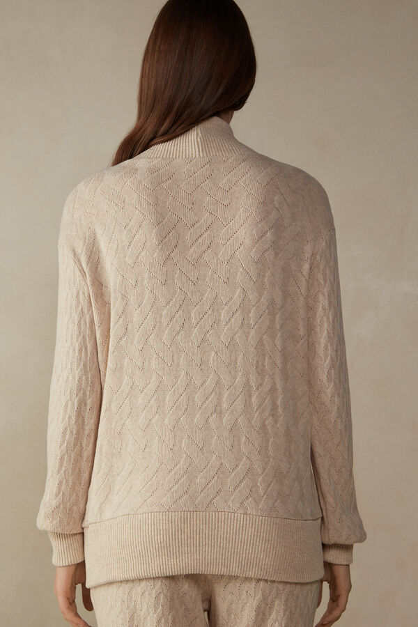 Cardigã de inverno trançado em jacquard com mangas compridas