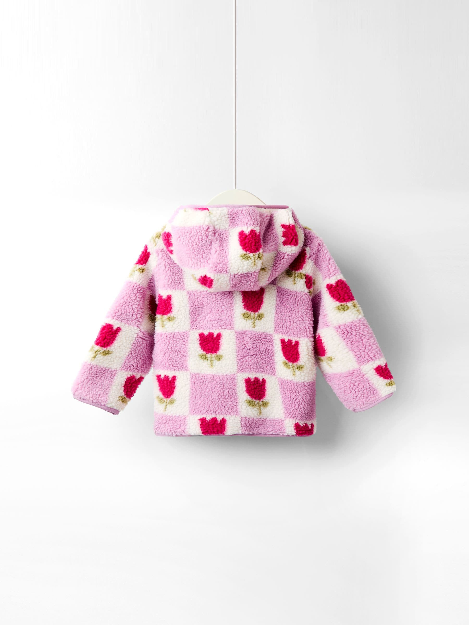 Paarse tulpen-dambord - JoJo Maman Bébé Fleecejack met capuchon