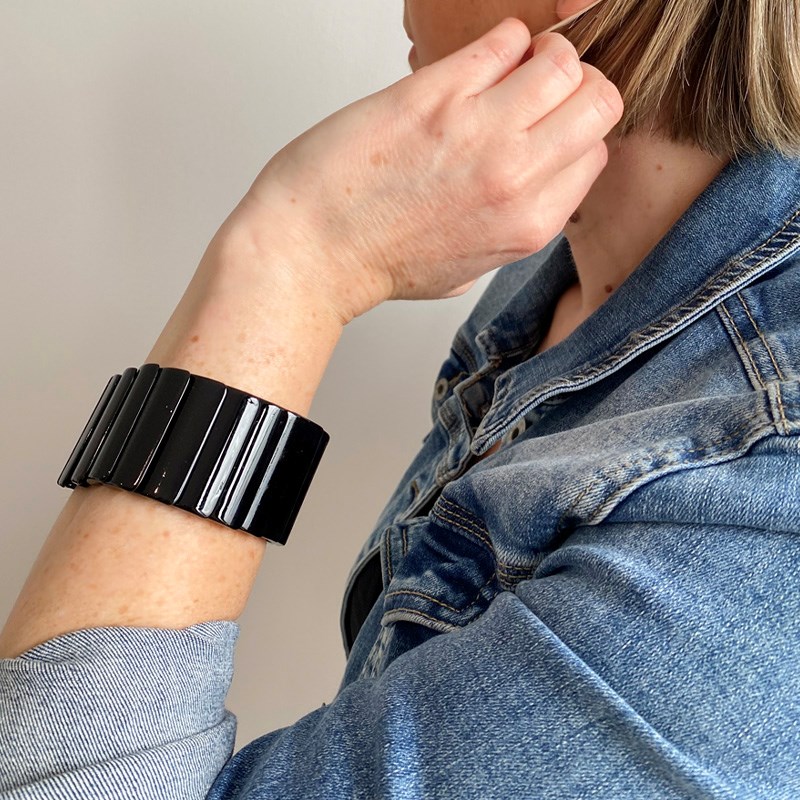 Bracelet extensible noir formes rectangles