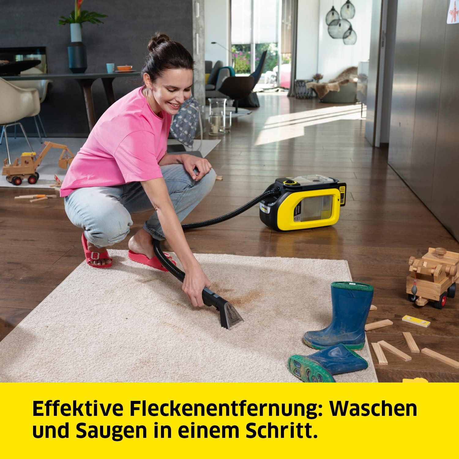 Karcher SE 3-18 Compact Akku-Waschsauger (Integrierter Sprühschlauch, extra Wasch- und Fugendüse zur Polsterreinigung, 75 mm Arbeitsbreite, Durchspülfunktion, Autoreinigung, ohne Akku und Ladegerät)