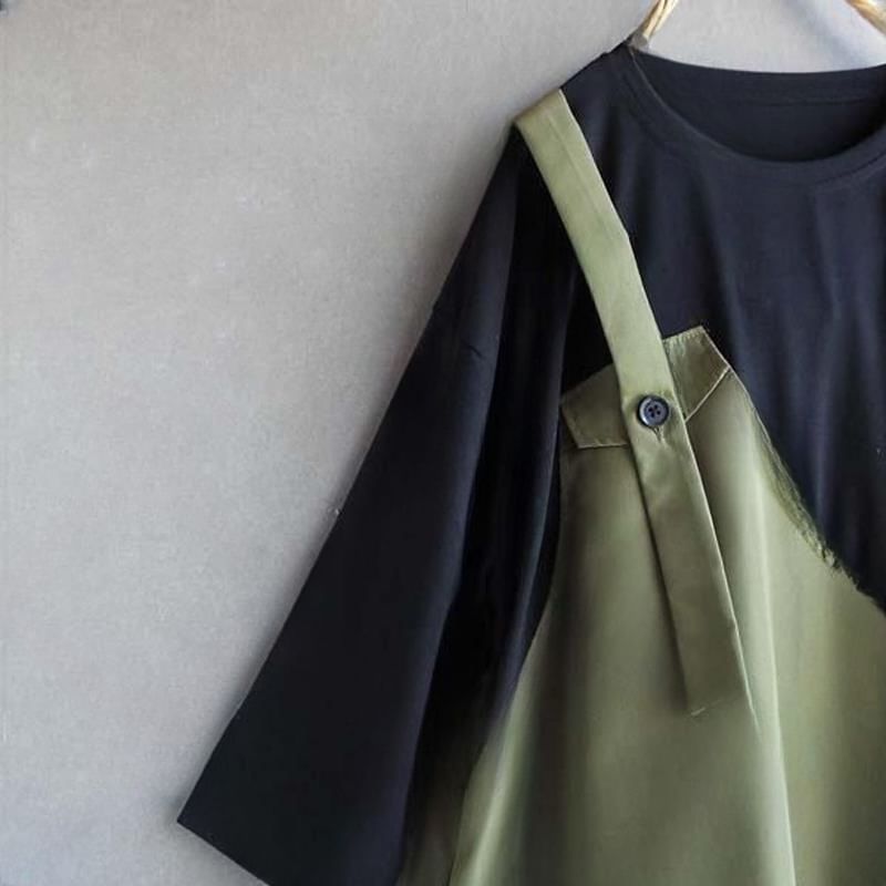 YARU - Mock Two-Piece Long-Sleeve Crewneck Two Tone A-Line Dress