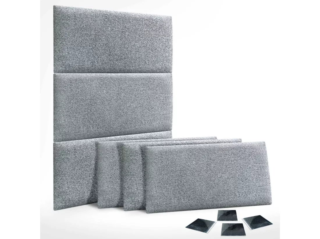 DHOME Lot de 6 Panneaux Rembourrés en Tissu Aqualine Autocollants pour Mur Acoustiques Absorbants Protection contre les choc (Gris perle, 50x40cm, x6)
