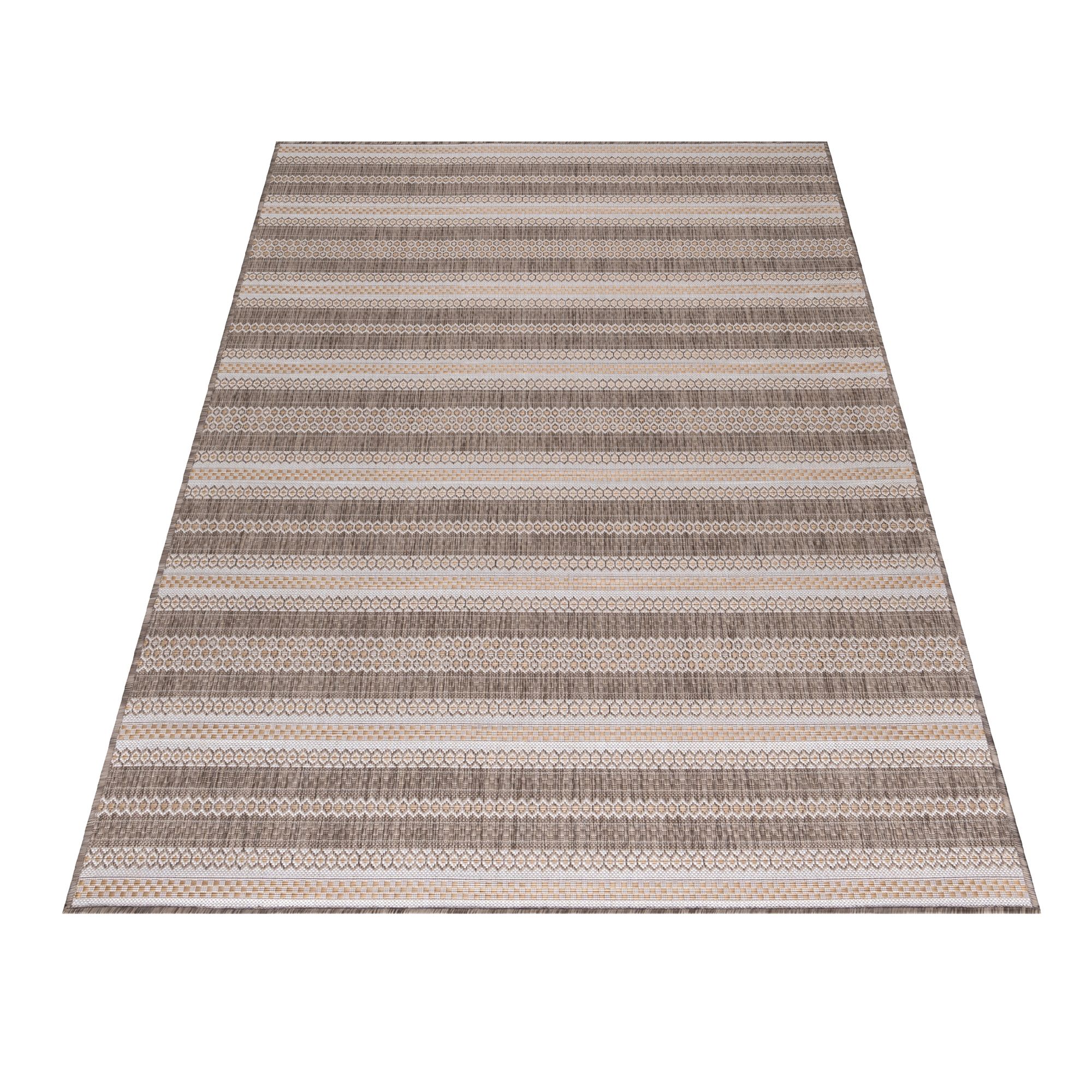 In Outdoor Teppich Beige, Vintage Design, Flachgewebe, Wetterfest