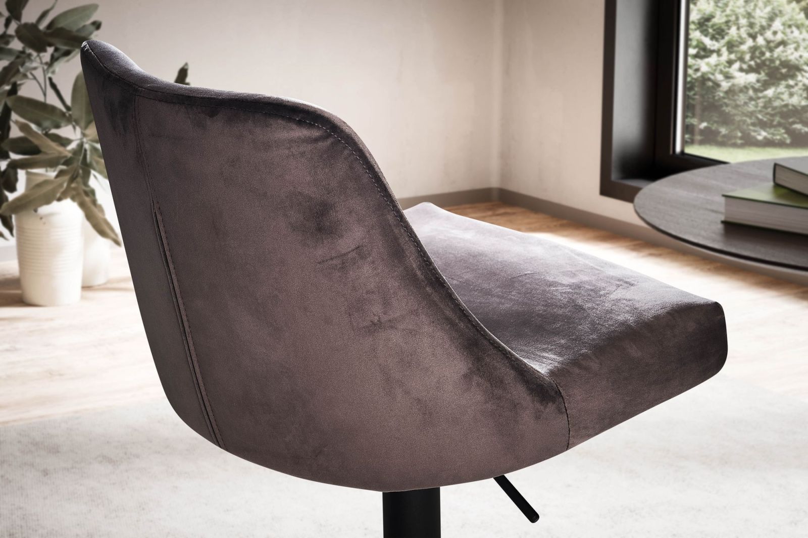 Barhocker - grau - Samt - höhenverstellbar