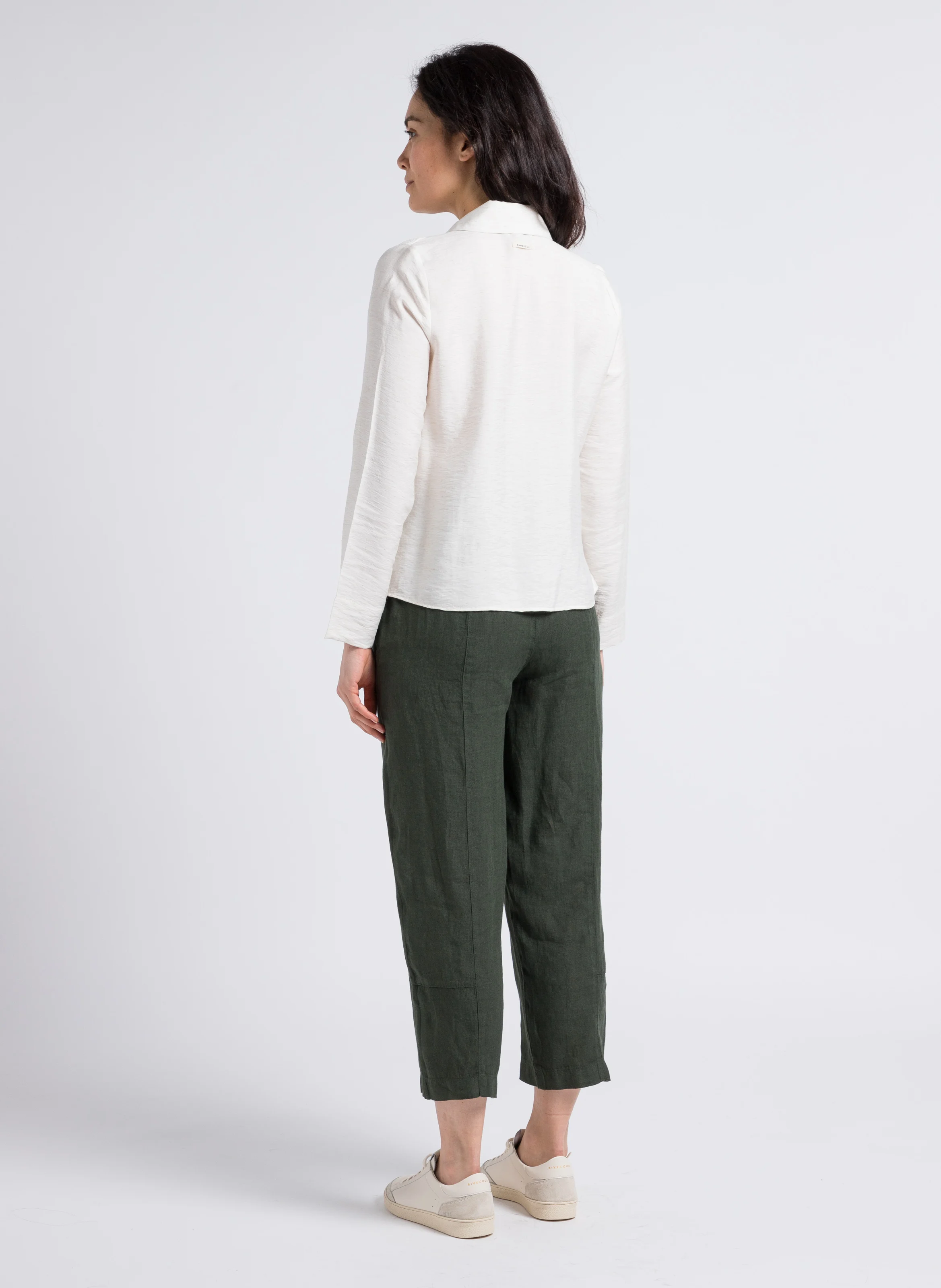 Pantalon droit 7/8ème taille mi-haute en lin | Vert