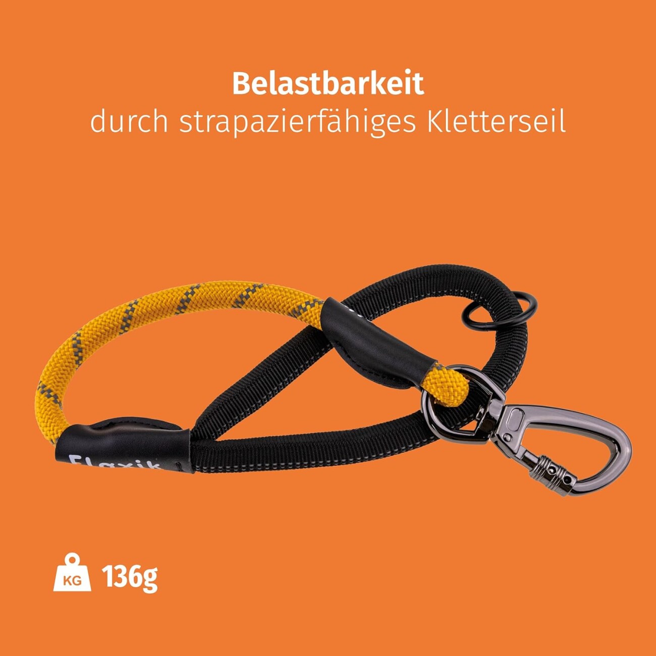 Floxik Kurzführer für Hunde - Kurzleine aus Kletterseilmaterial orange L