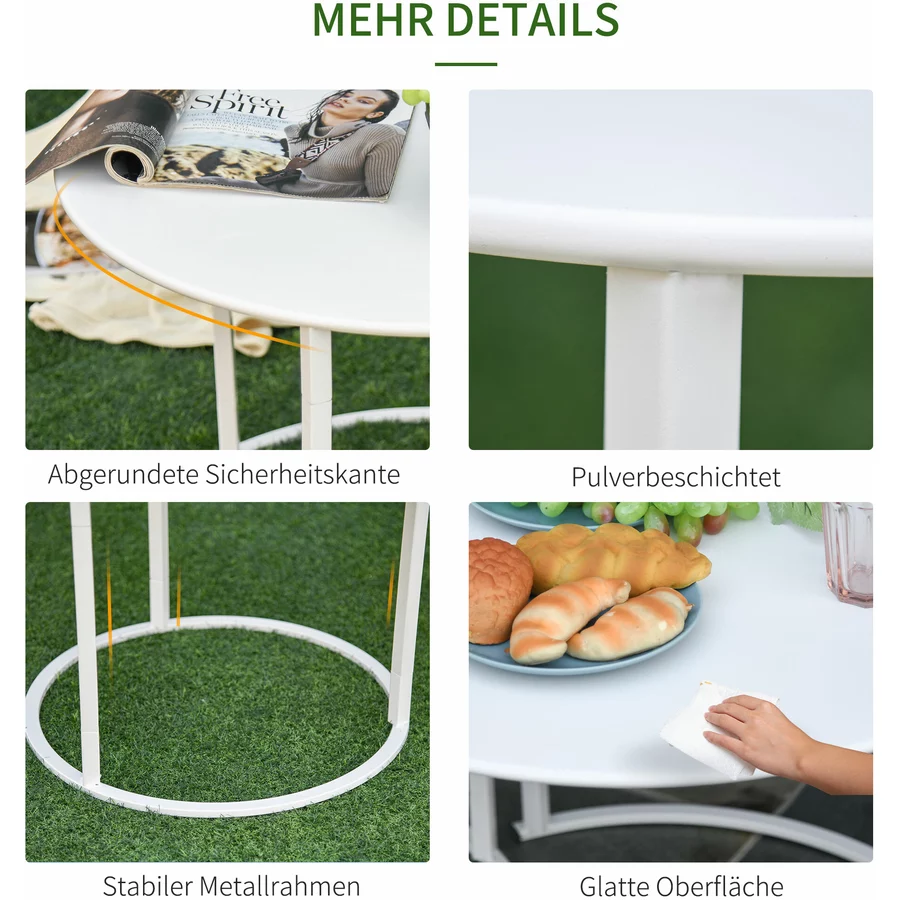 Outsunny Gartentisch 2er Set weiß