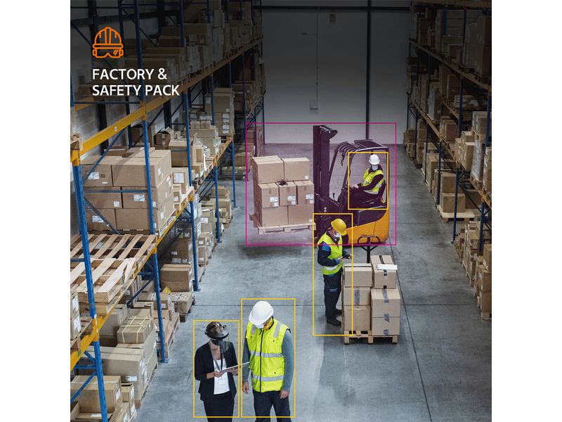 Hanwha Vision Videoanalyse AIA-C01FAC Factory & Safety KI A Sorgen Sie mit dem Factory & Safety AI Pack für ein sichereres Umfeld für Ihre Mitarbeiter