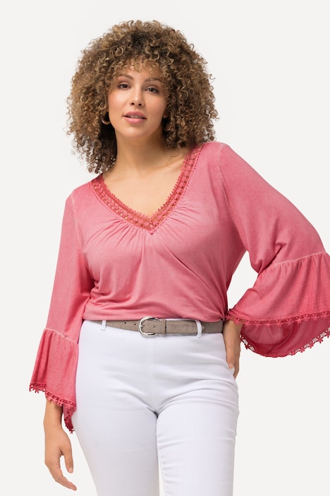 T-Shirt, cold dyed, Spitze, V-Ausschnitt, 3/4-Arm