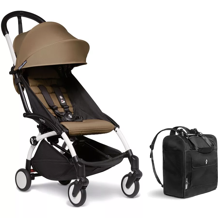 BABYZEN Kinderwagen YOYO2 6+ White mit Textilset Toffee und Backpack YOYO Black