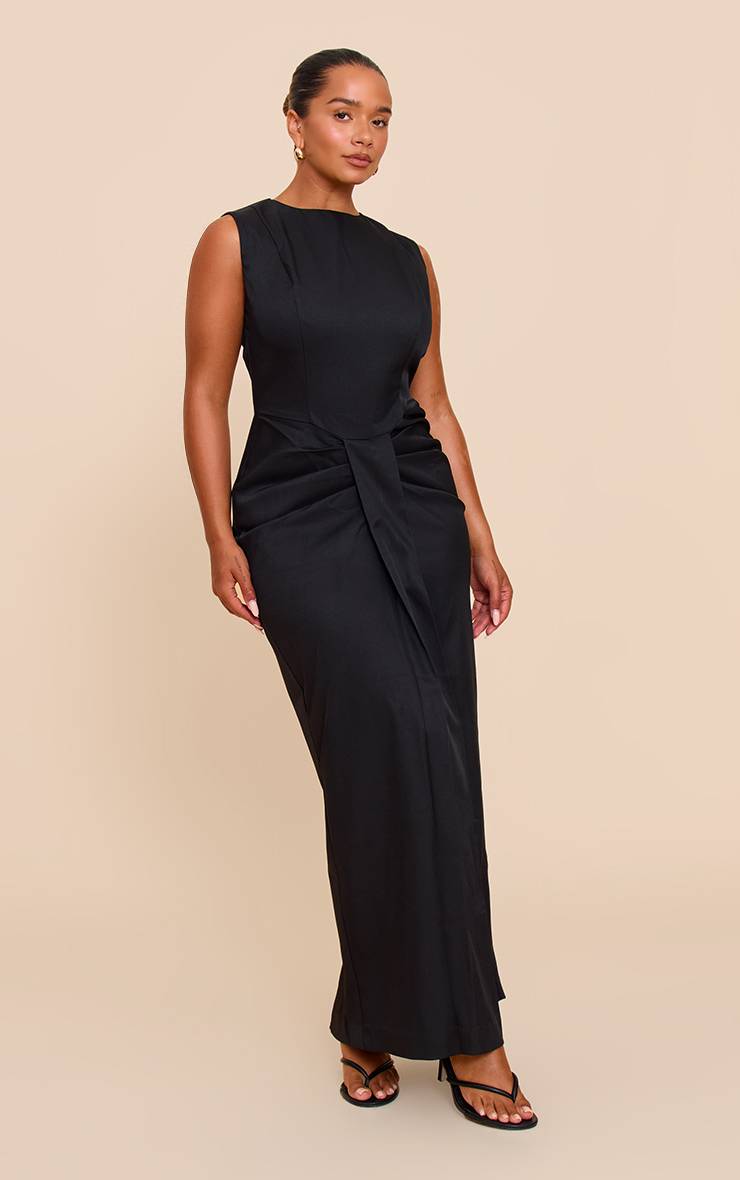 Noir Robe Maxi Plissée À La Taille En Tissu Tissé Shape