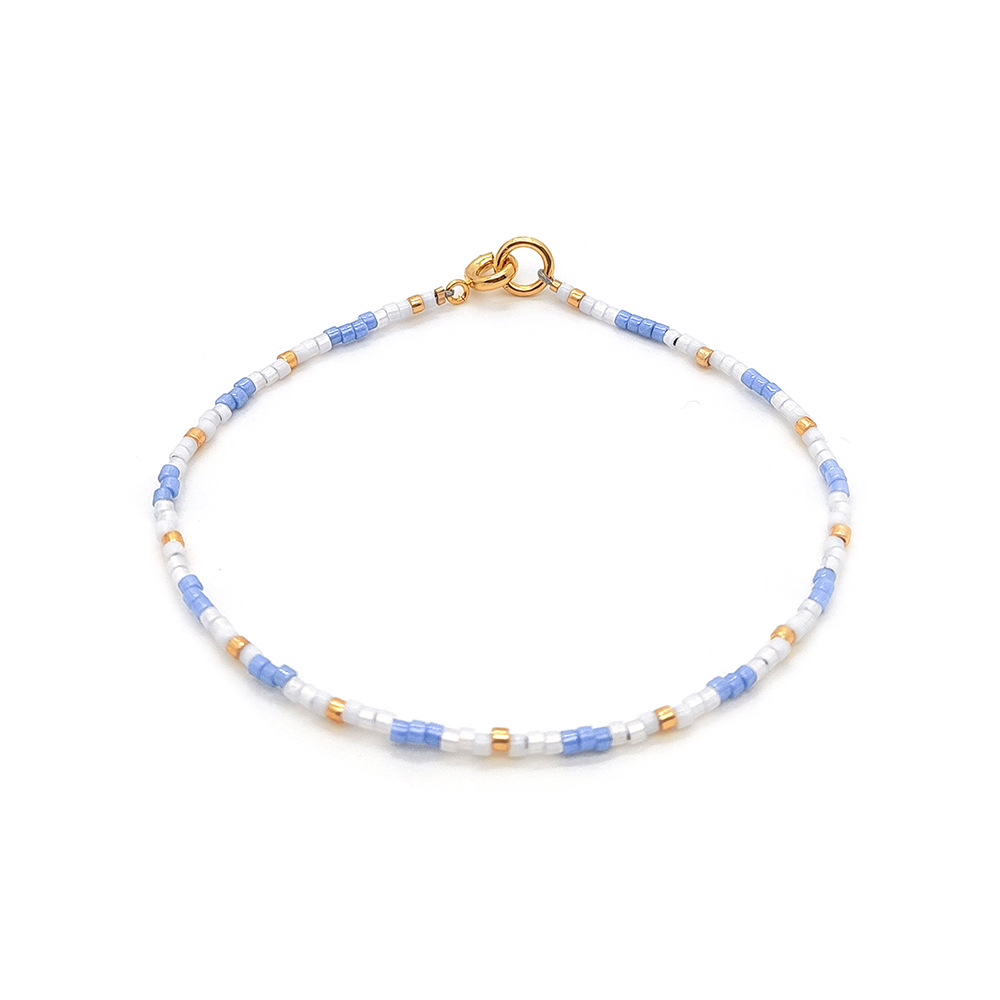 (3er Set) 175mm Glas Perlen Armband Fashion Armkettchen - Blau / Gold