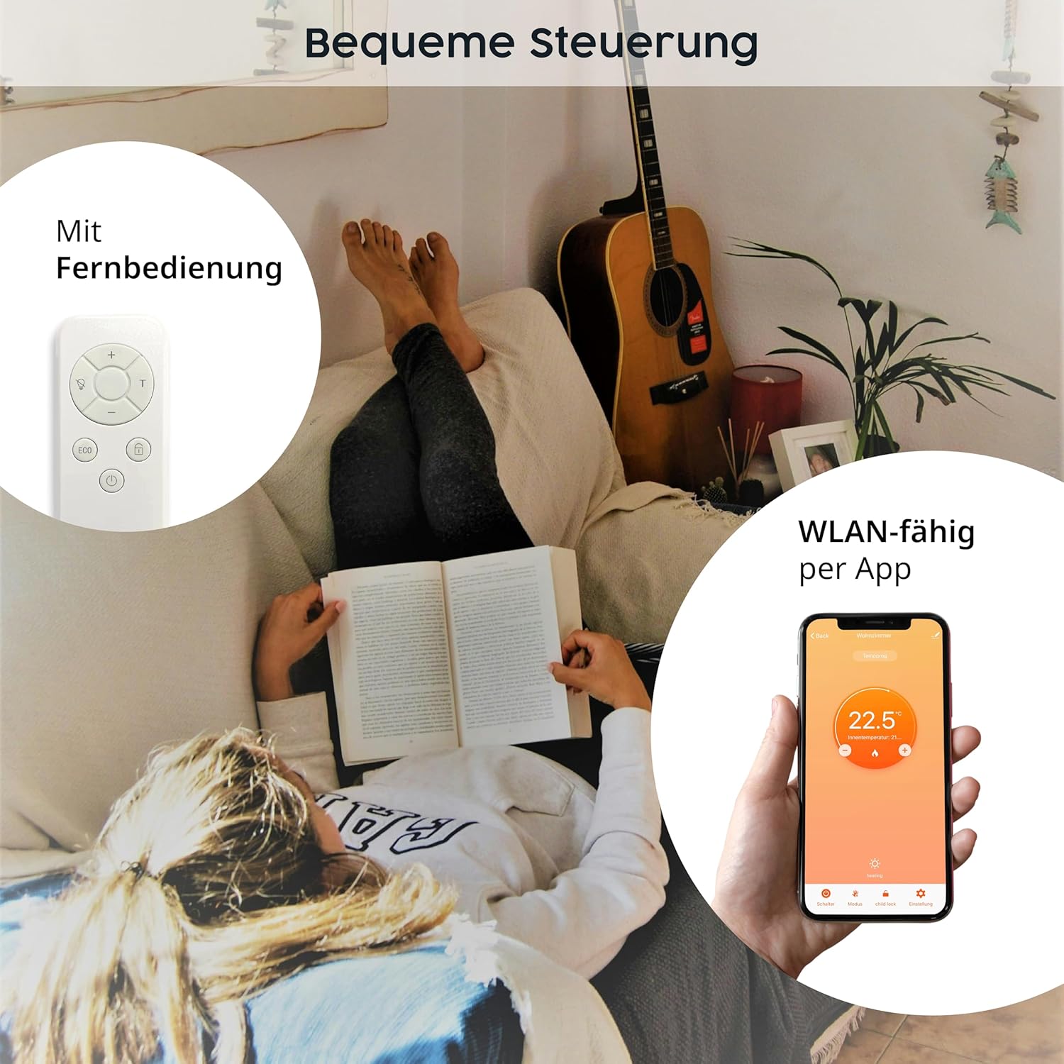 Könighaus 800W Smart -  - Standgerät/Wandmontage - WLAN App-Steuerung mit Fernbedienung - Heizkörper inkl. Handtuchhalter, Standfüße & Befestigung Farbe: Weiß