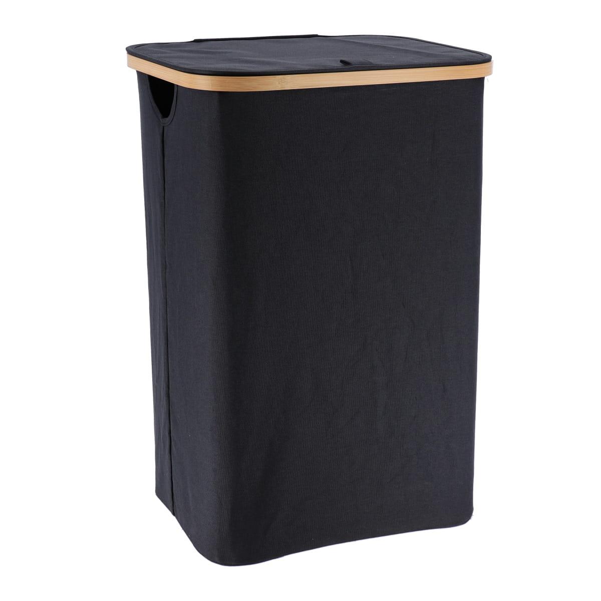 PANIERE A LINGE RECTANGLE PLIABLE AVEC COUVERCLE BAMBOU NOIR