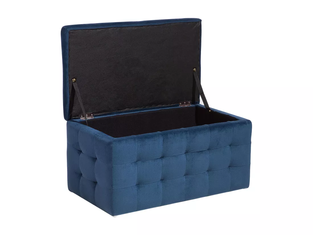 Pouf de rangement MICHIGAN Velours 72 cm 42 cm Bleu foncé