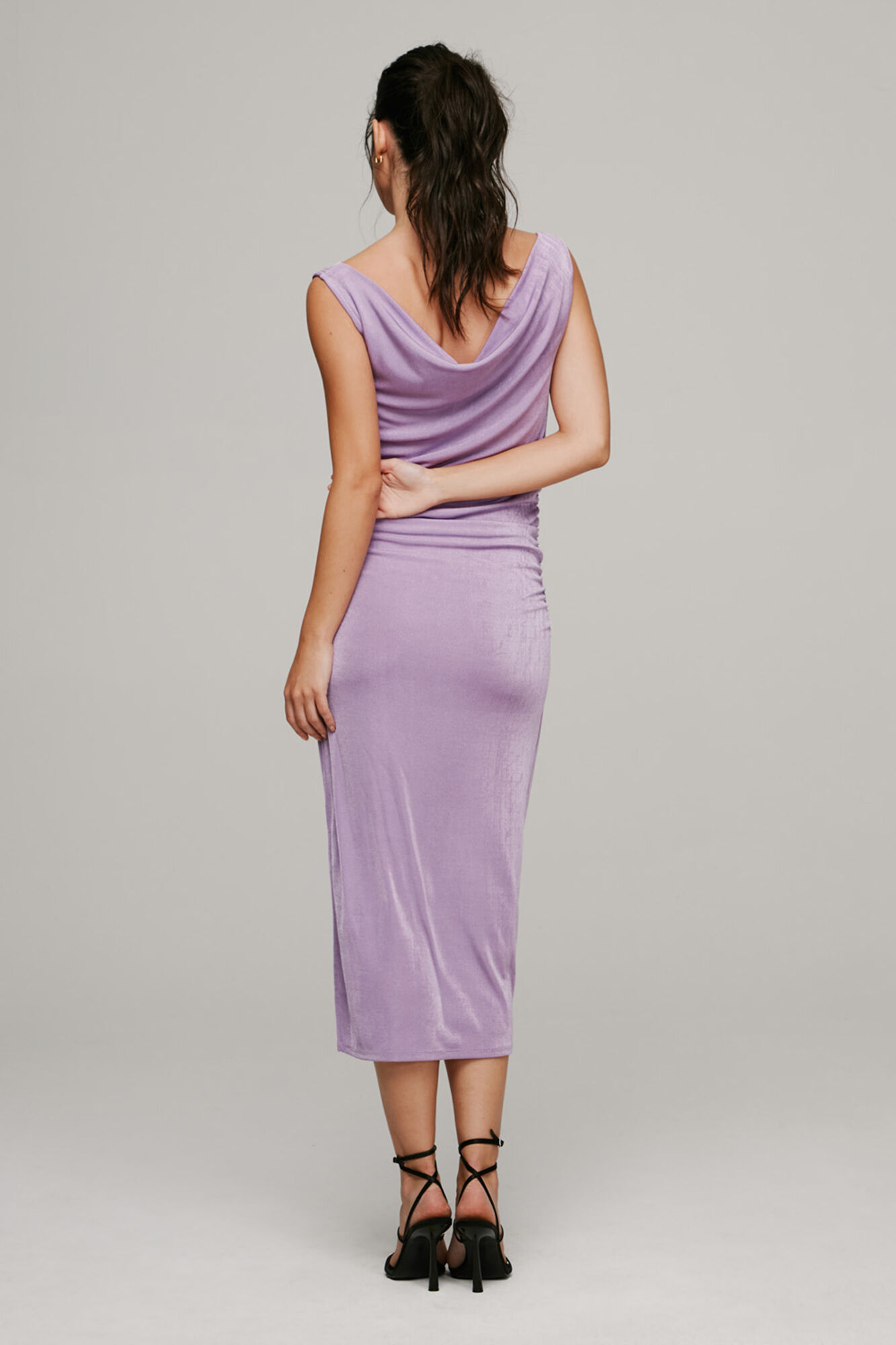 Vestido midi drapeado sem mangas - Roxo