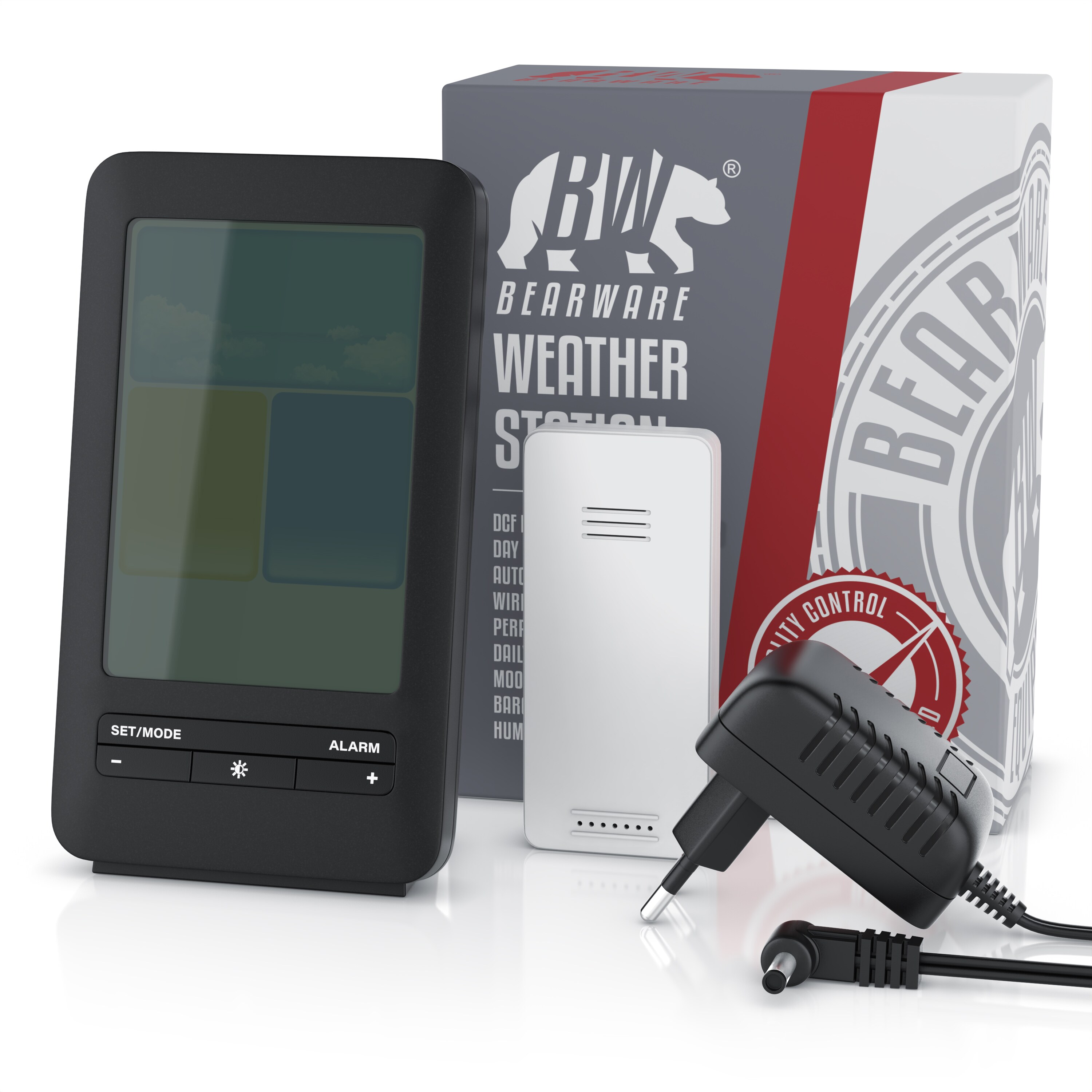 BEARWARE - Wetterstation Funk mit Farbdisplay und Außensensor - DCF Signal - DST - Innen und Außentemperatur - Temperaturwarnung Alarm Frostalarm