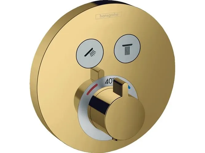 hansGrohe ShowerSelect S Termostatarmatur til indbygning med afspærring til 2 udtag, poleret guld-op