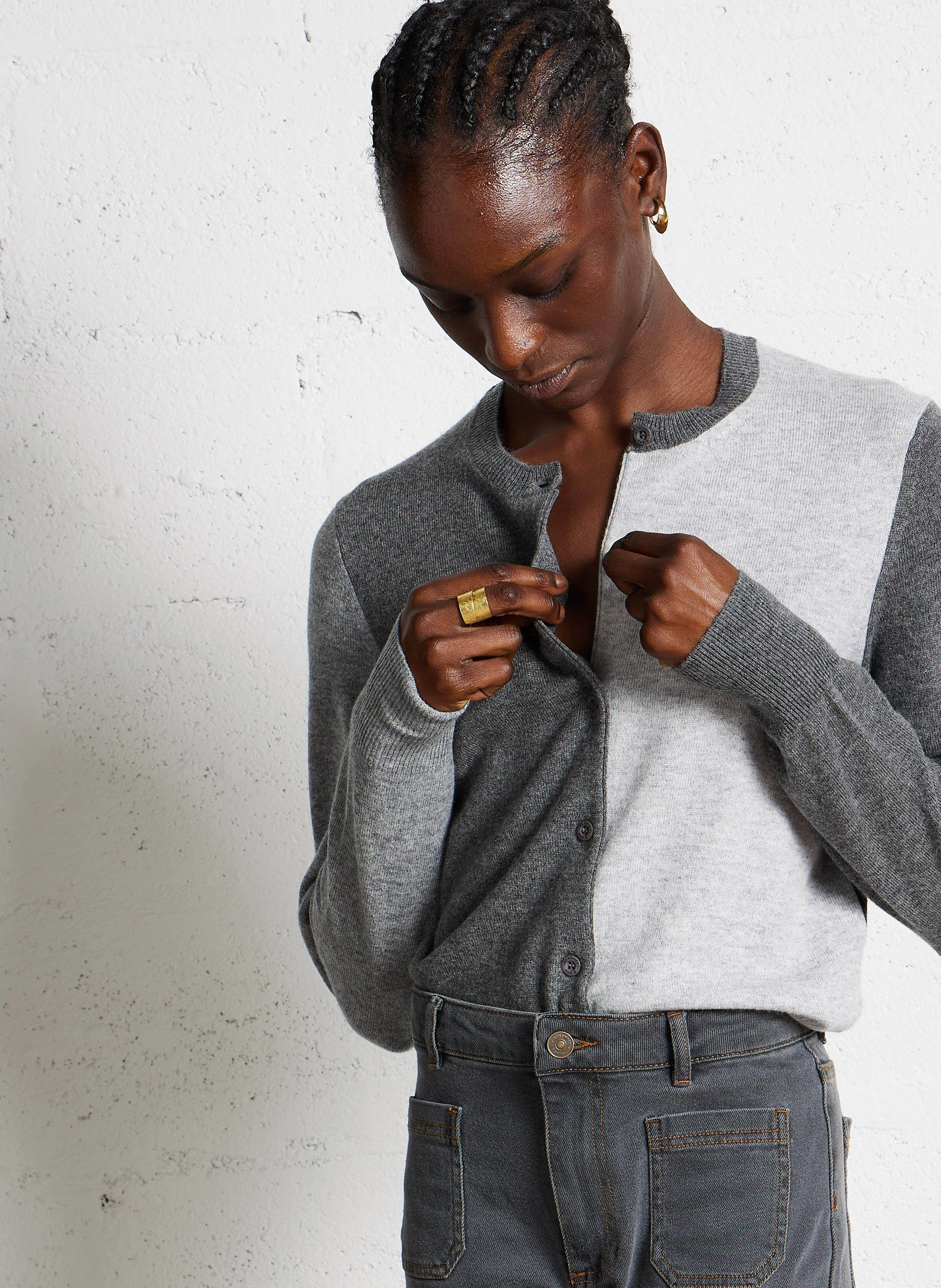 GABRIEL - Cardigan droit col rond en laine mélangée | Noir