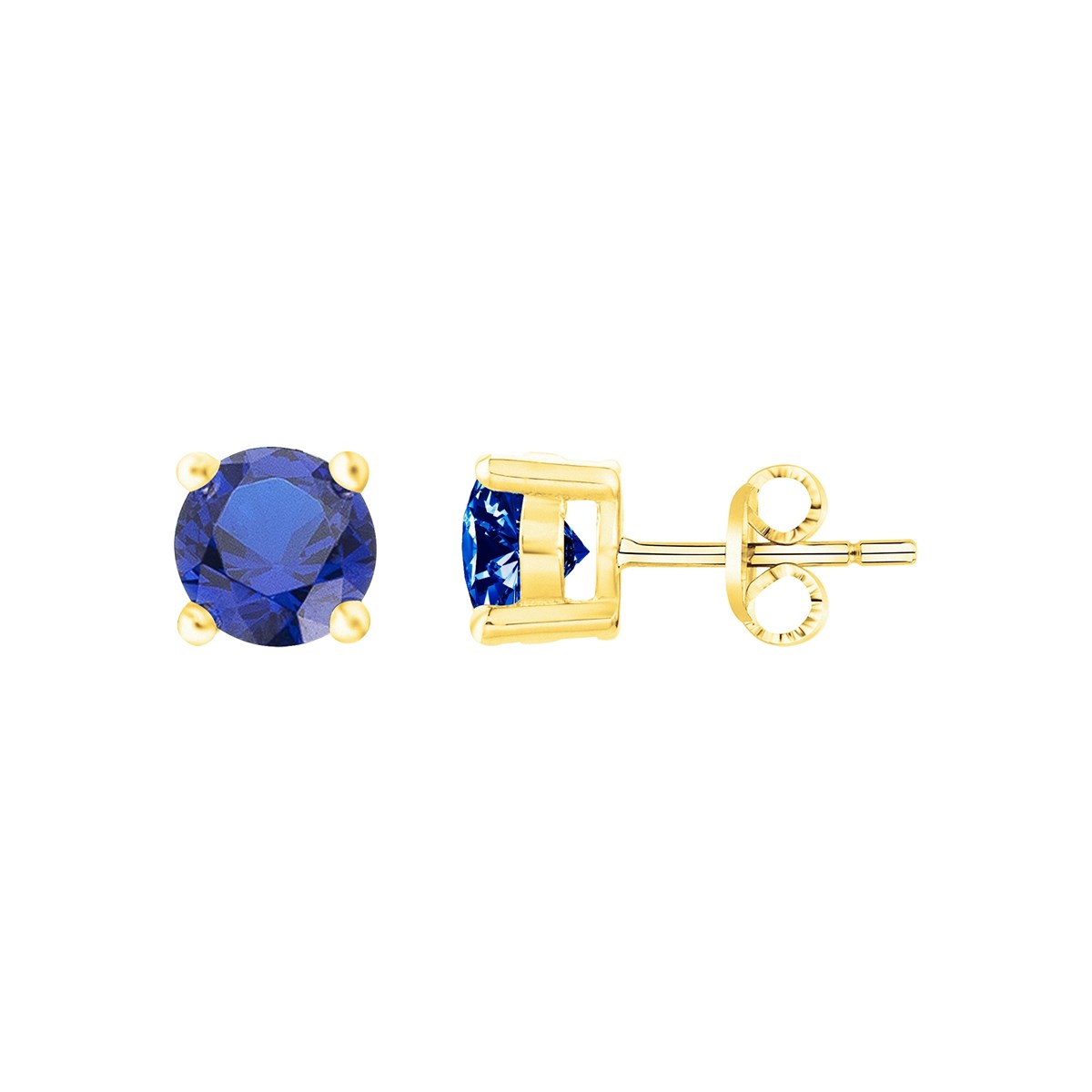 Boucles d'oreilles clous en Plaqué Or avec spinelle bleu saphir