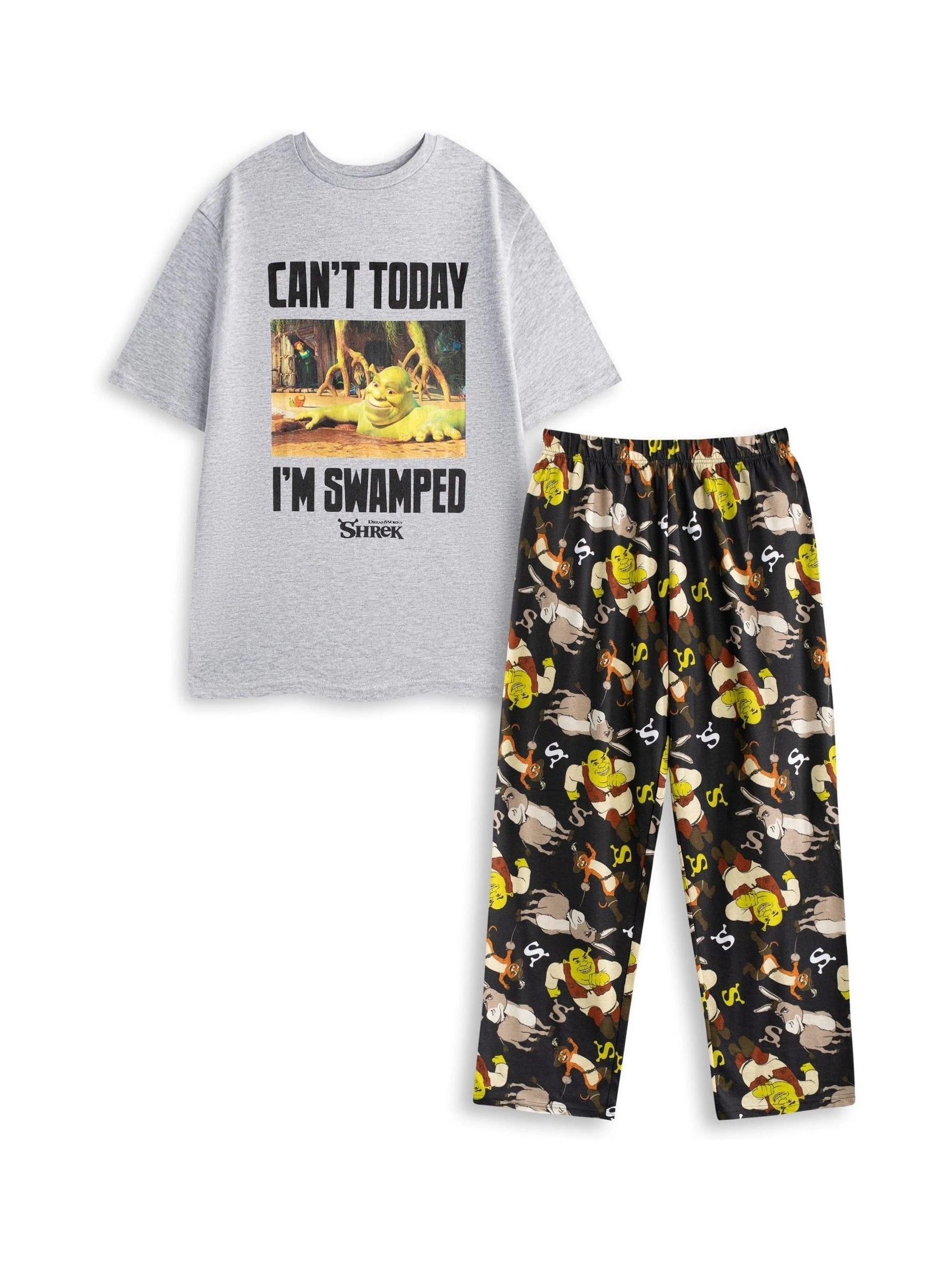 Vanilla Underground Mens Shrek Multicoloured Short Sleeve Long Leg 100% Cotton Pyjamas Set