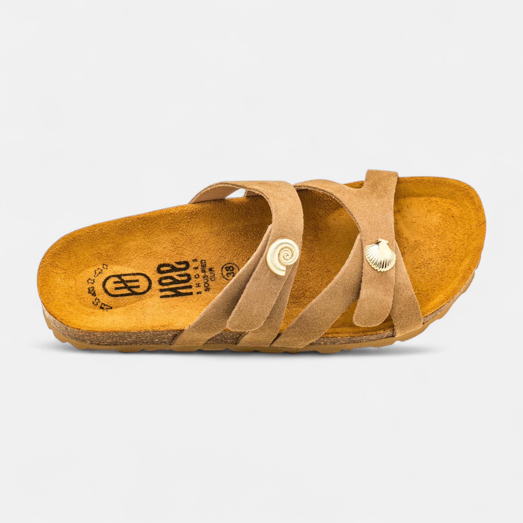 Mules semelle liège Femme en cuir beige