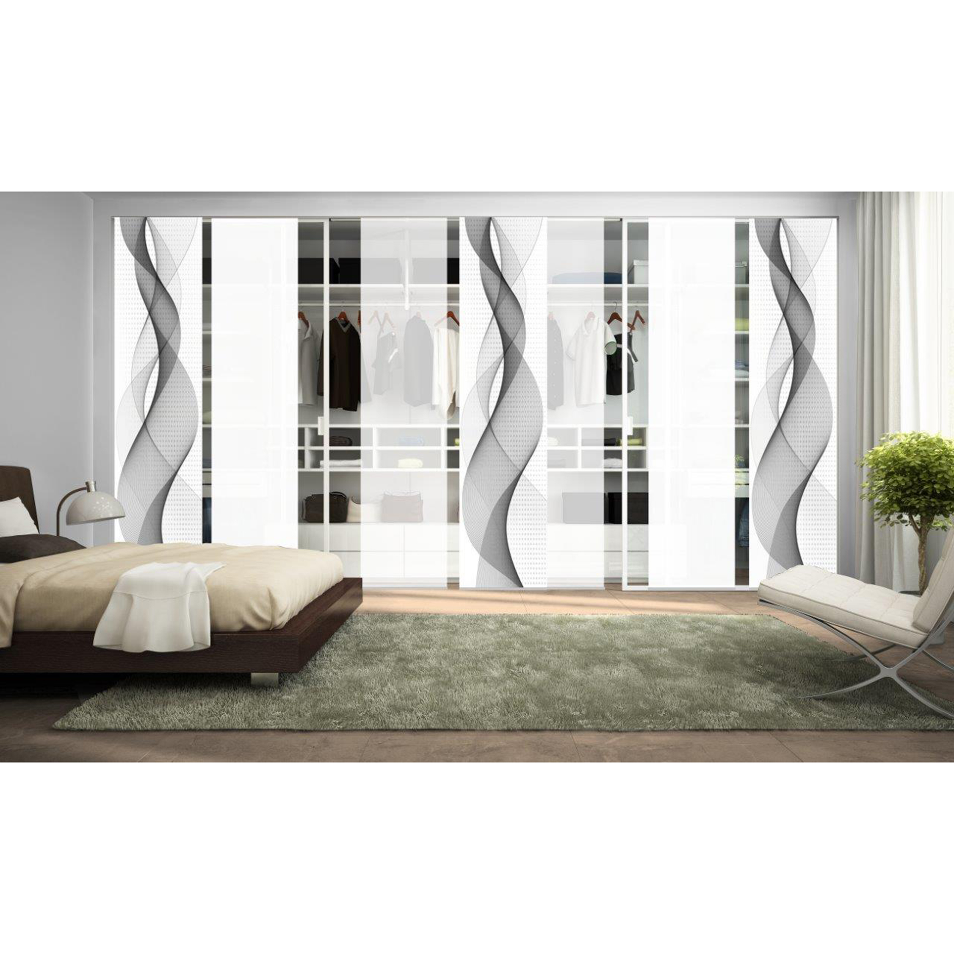 7-teiliges Schiebevorhang-Set OPALIA - grau - je 60x245 cm