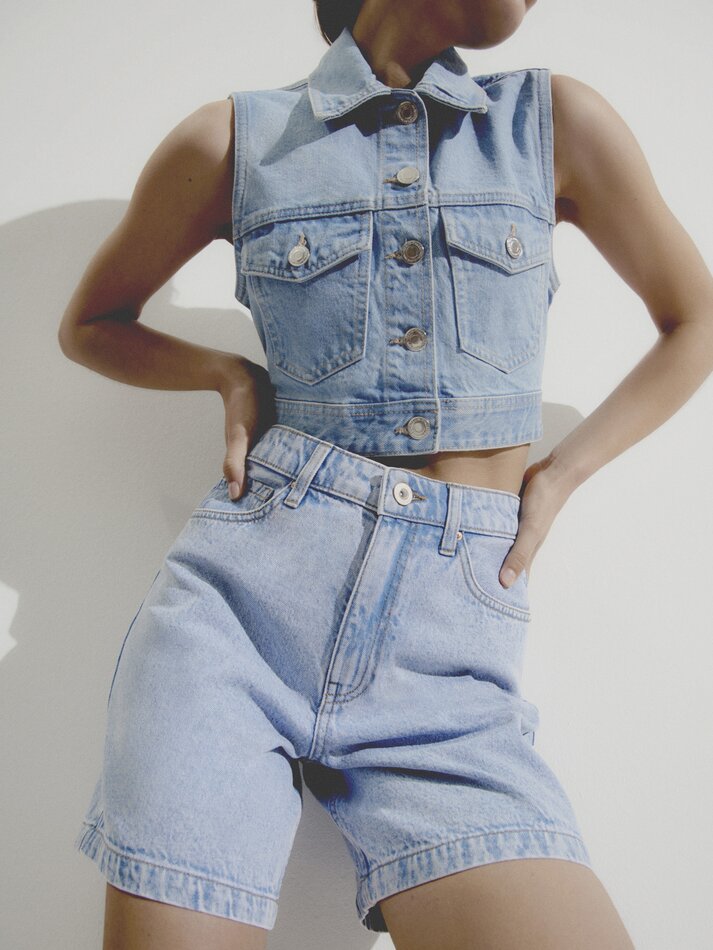 Colete jeans cropped - Índigo
