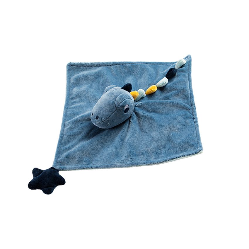 Doudou plat dinosaure - Bleu moyen