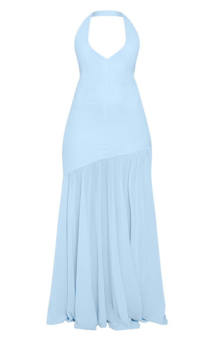Bleu Vif Robe Longue En Mousseline À Taille Basse Et Col Licou