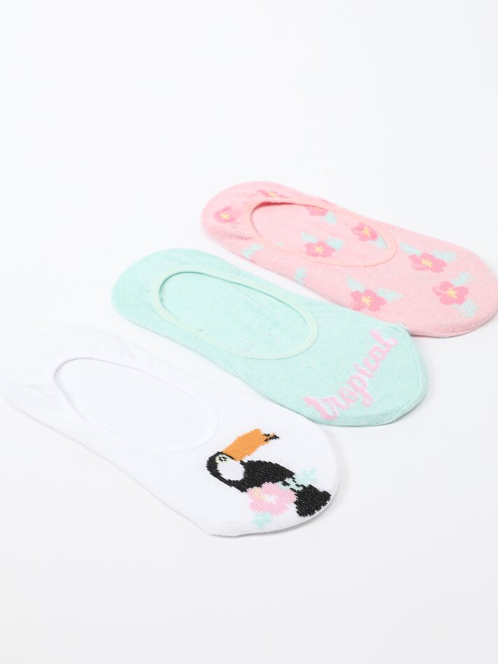Pacote com 3 pares de meias invisíveis sortidas - Cores Variadas