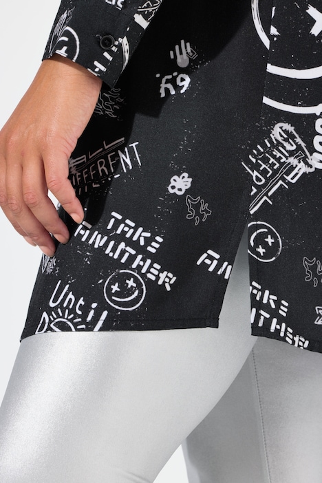 Hemdbluse, Straight Fit, Scribblemuster mit Smileys
