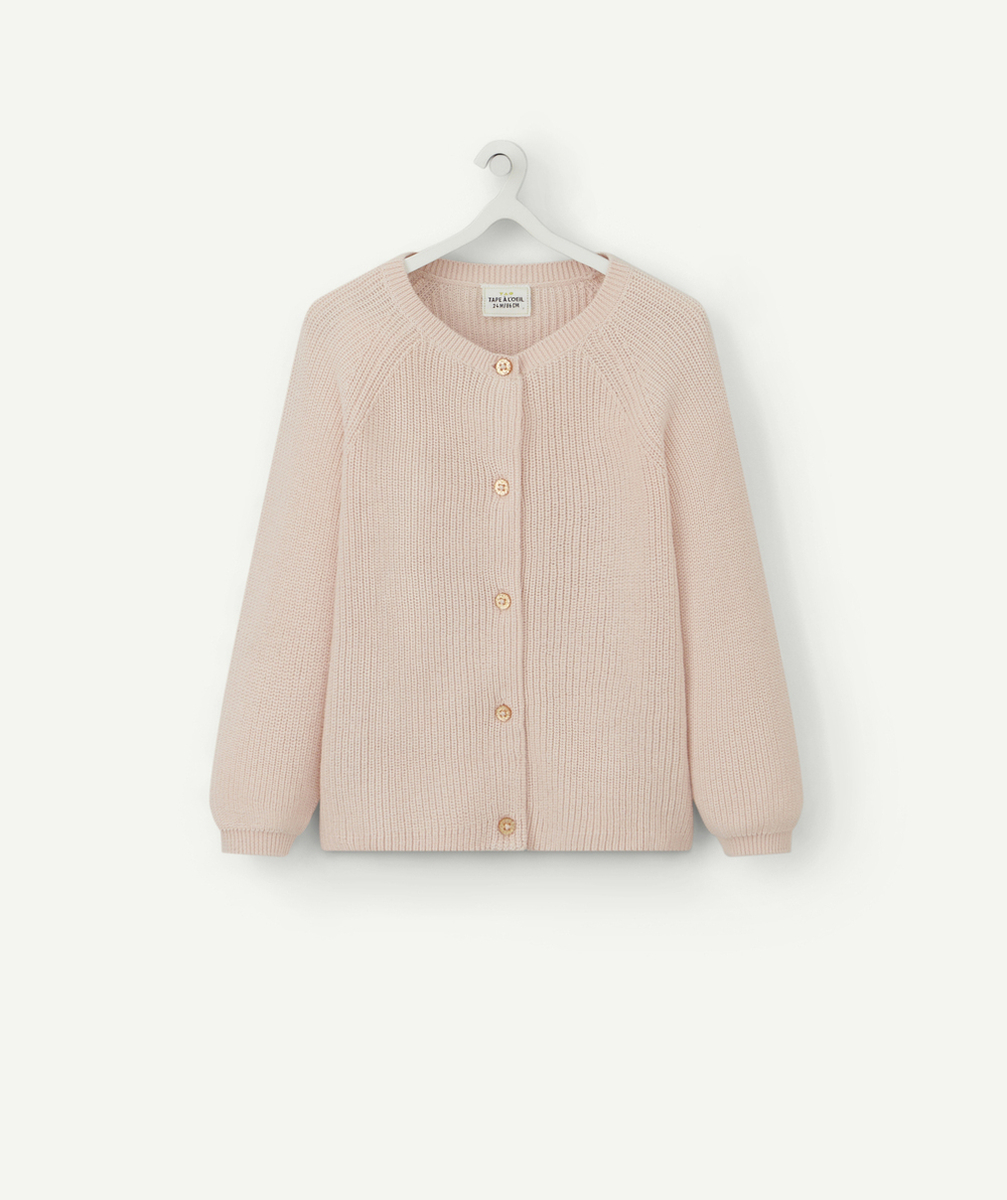 CARDIGAN BÉBÉ FILLE EN COTON ROSE ET BOUTONS PAILLETÉS