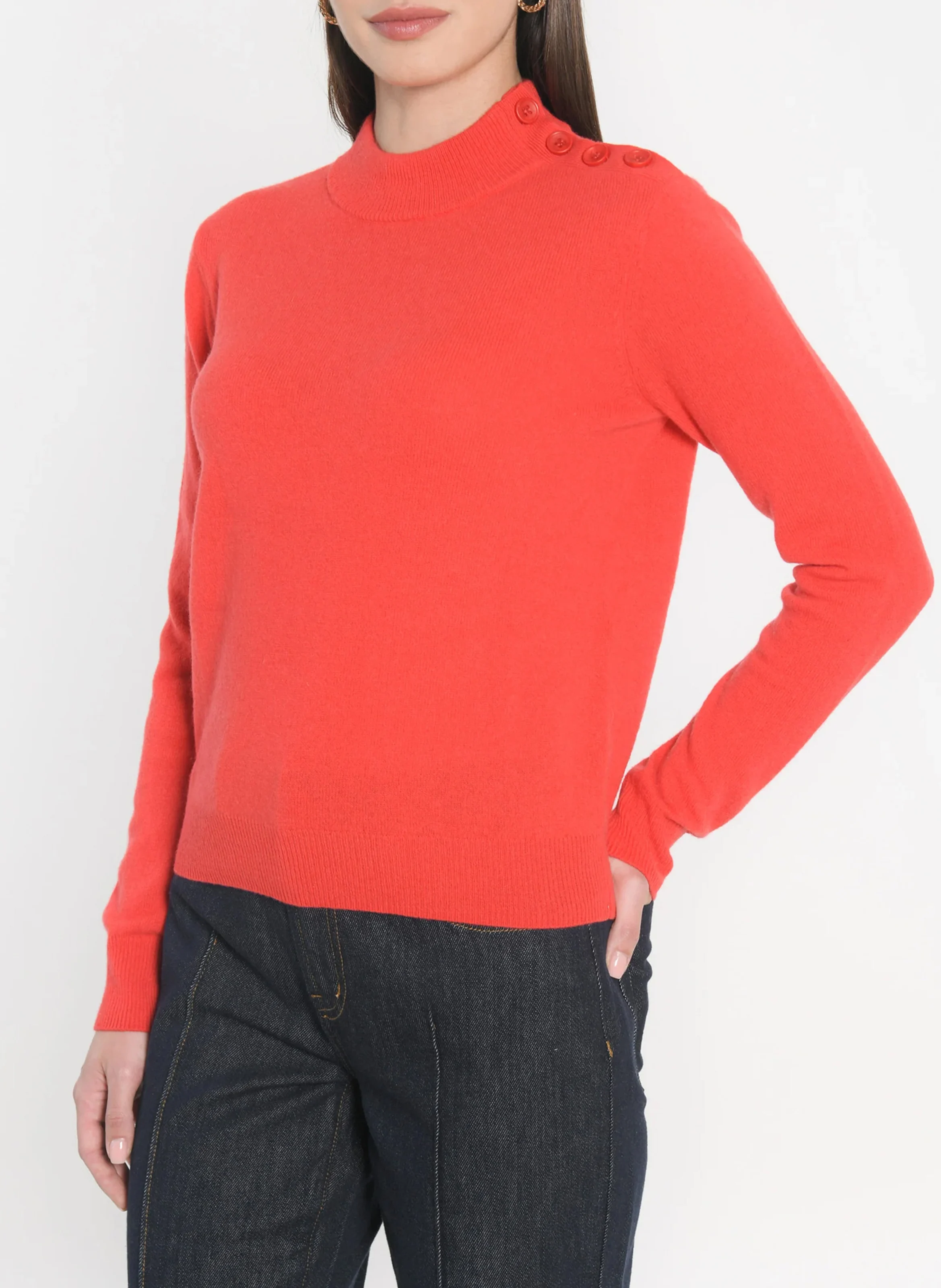 ANITA - Pull droit col montant en laine | Rouge